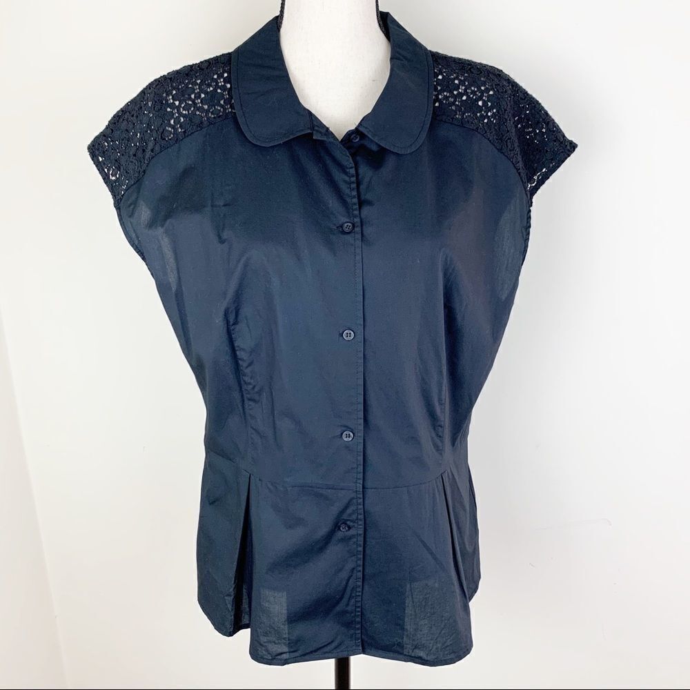 ‎Hinge Black Cotton Sleeveless Blouse w/Collar